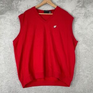 Vintage Wisconsin Badgers Vest Mens XL Red NCAA Collegiate V-Neck Sweatshirt 90s